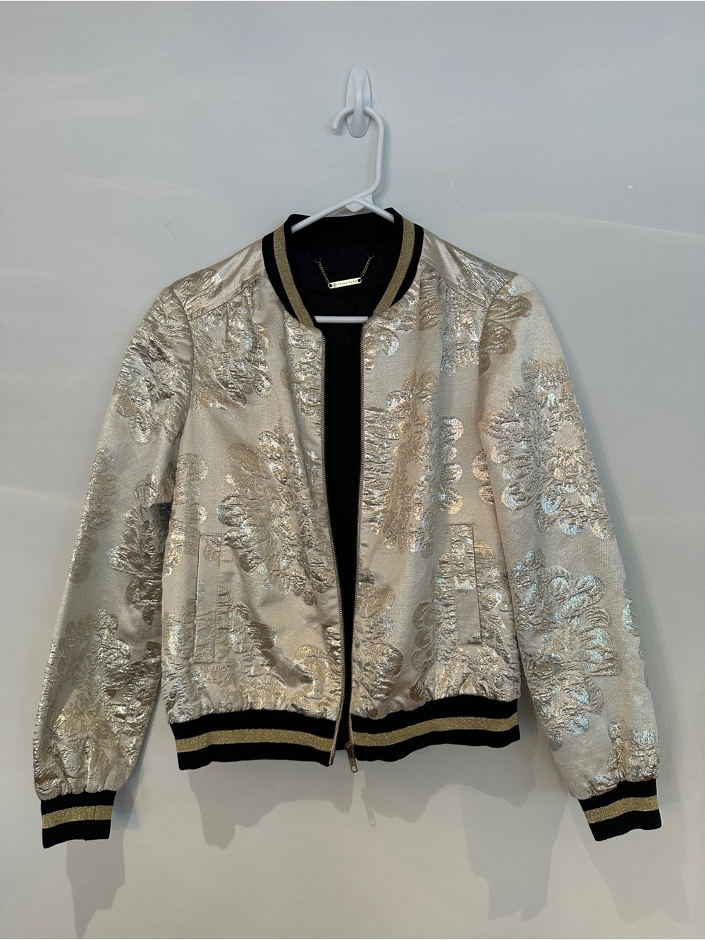 Trina Turk Metallic Floral Bomber Jacket - Gold & Black